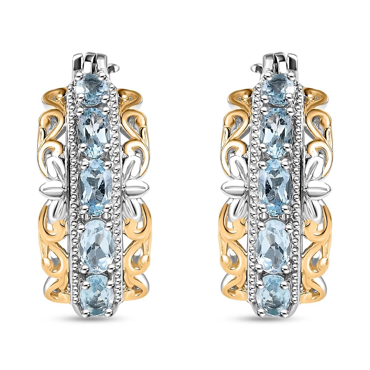 EverTrue Sky Blue Topaz 2.70 ctw Hoop Earrings in 18K YG Plated and Platinum Bond image number 0