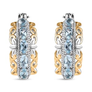 EverTrue Sky Blue Topaz 2.70 ctw Hoop Earrings in 18K YG Plated and Platinum Bond