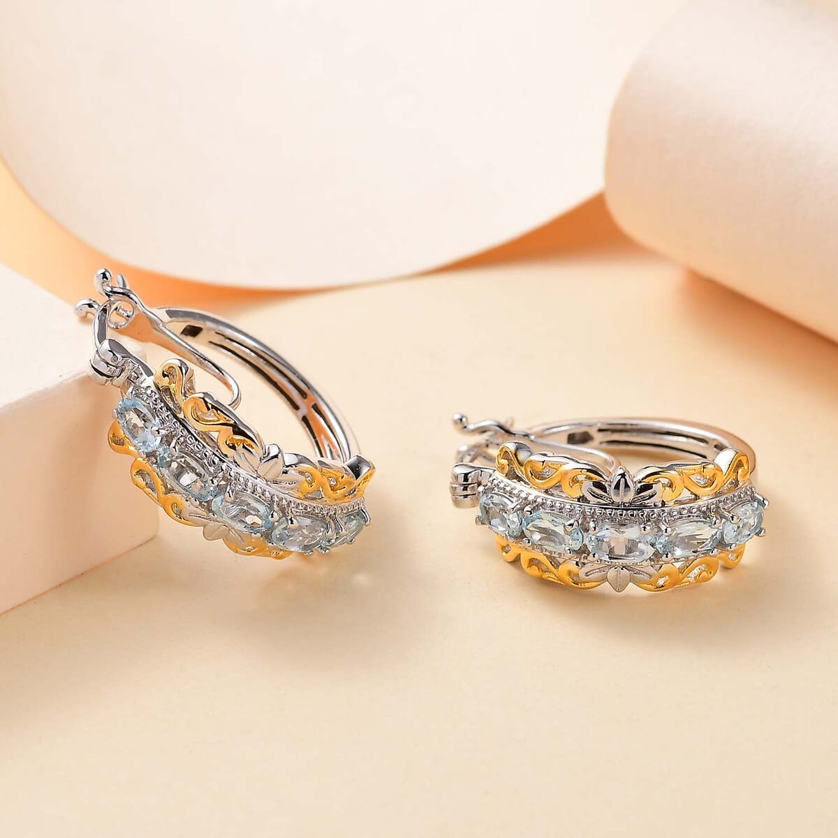 EverTrue Sky Blue Topaz 2.70 ctw Hoop Earrings in 18K YG Plated and Platinum Bond image number 1