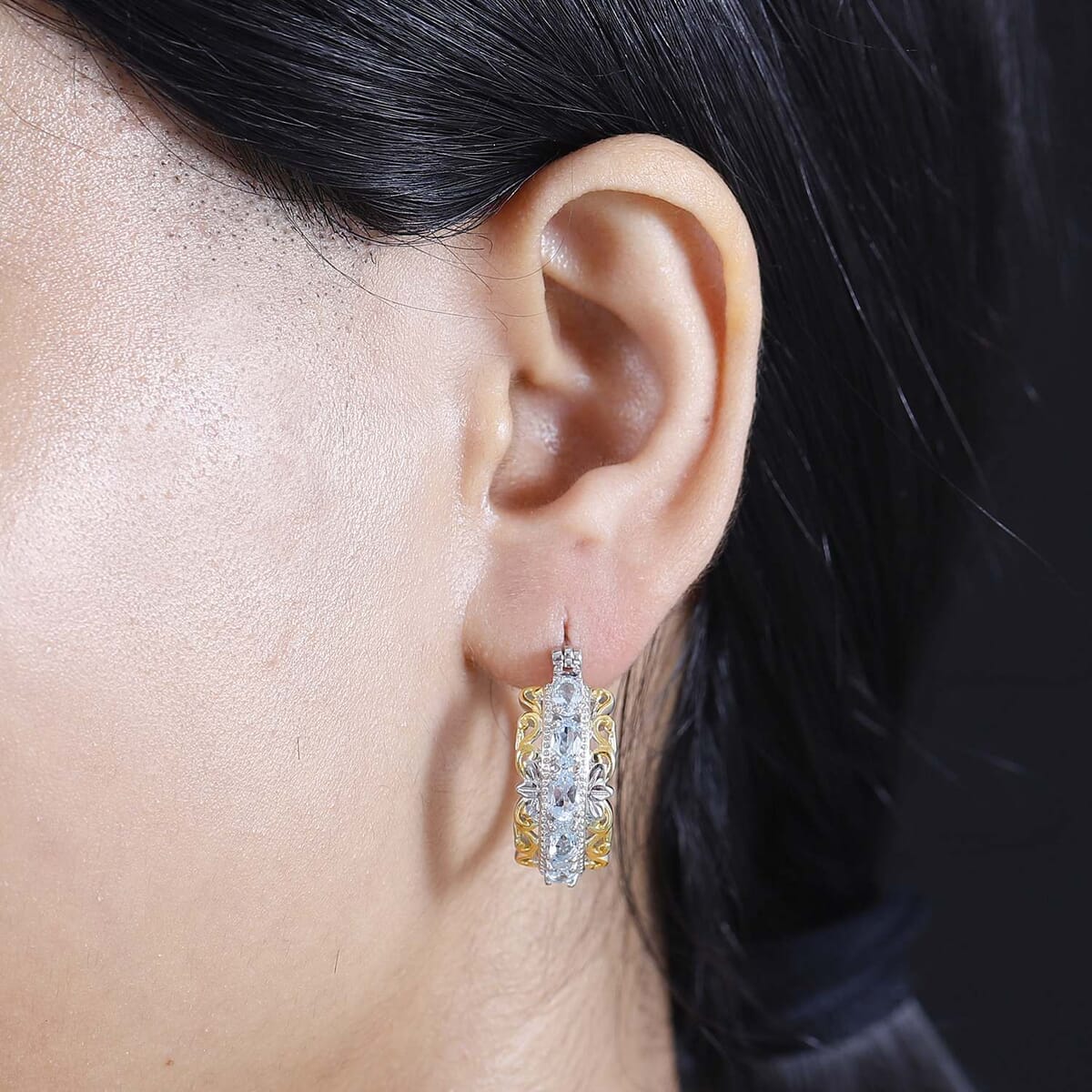 EverTrue Sky Blue Topaz 2.70 ctw Hoop Earrings in 18K YG Plated and Platinum Bond image number 2