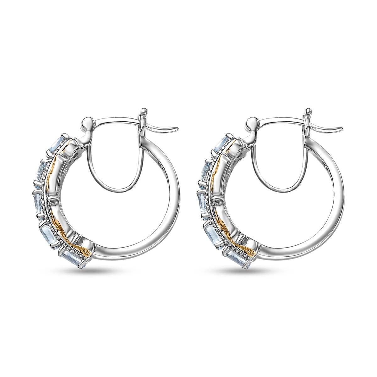 EverTrue Sky Blue Topaz 2.70 ctw Hoop Earrings in 18K YG Plated and Platinum Bond image number 3
