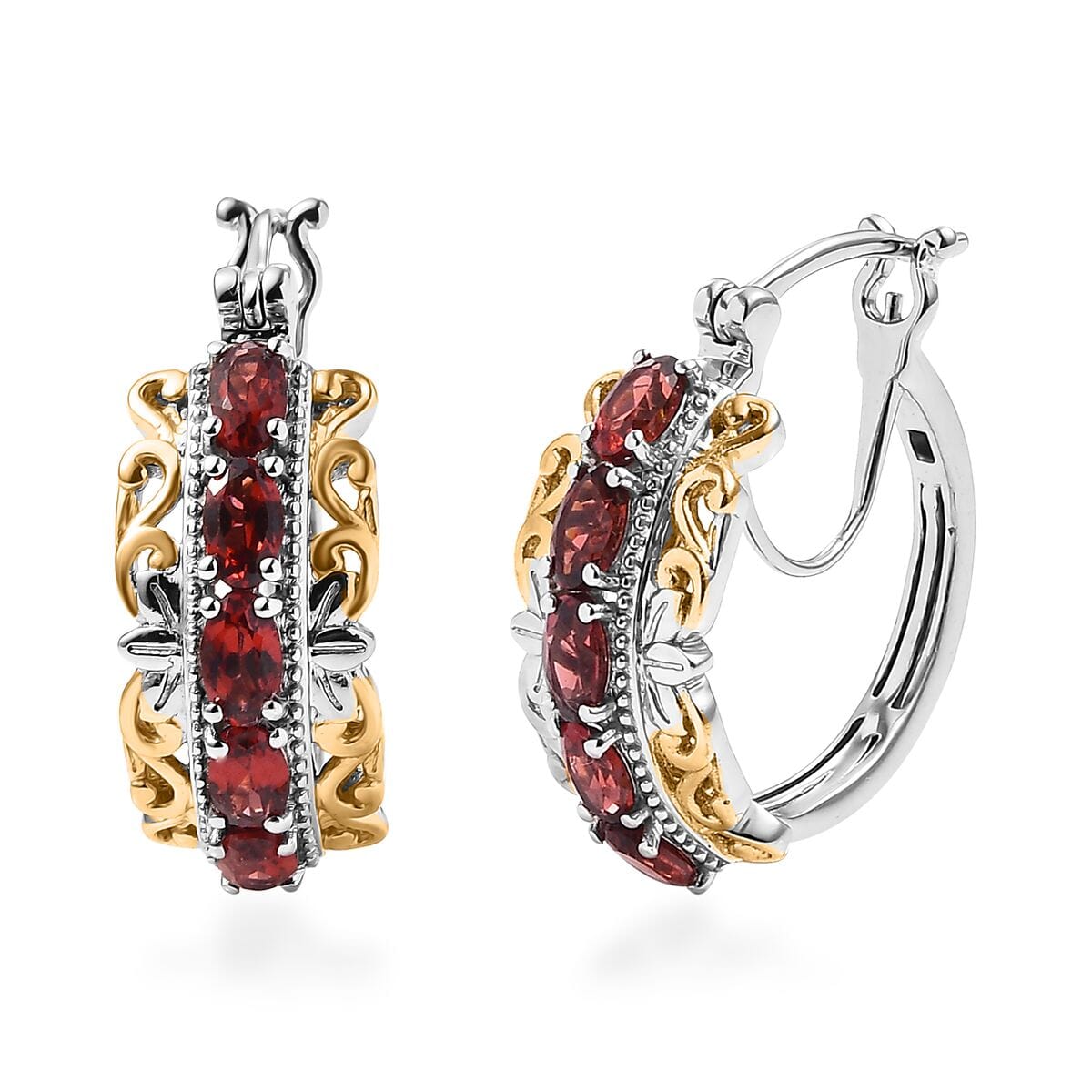 Karis Mozambique Garnet 2.50 ctw Hoop Earrings in 18K YG Plated and Platinum Bond image number 0