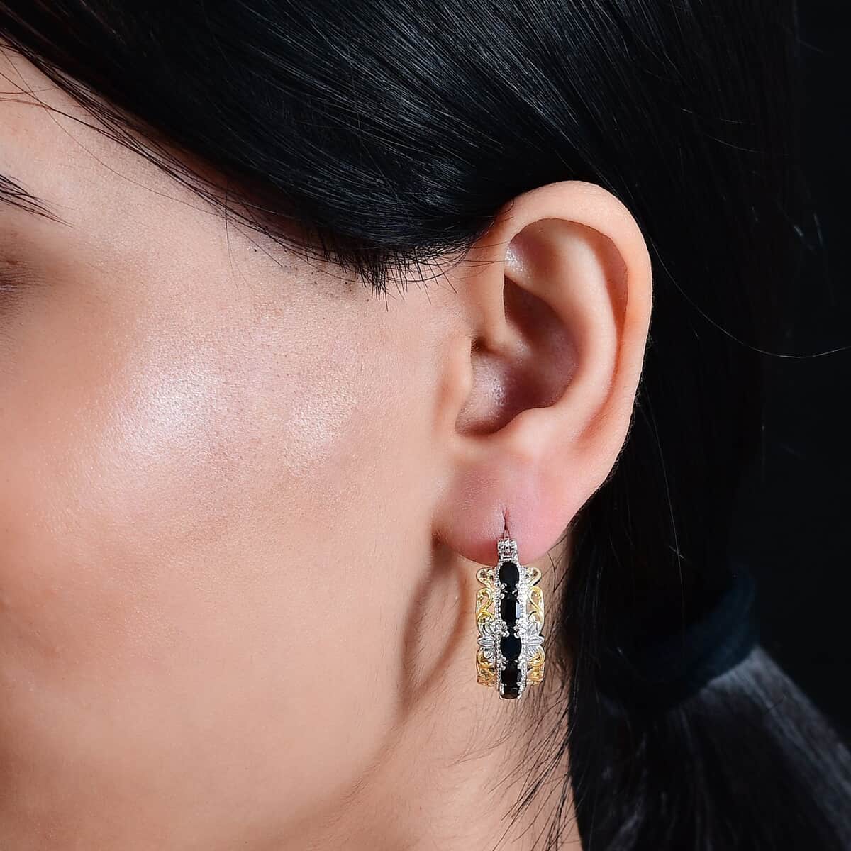 Karis Thai Black Spinel 2.85 ctw Hoop Earrings in 18K YG Plated and Platinum Bond image number 2