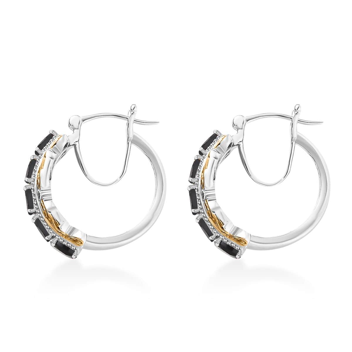 Karis Thai Black Spinel 2.85 ctw Hoop Earrings in 18K YG Plated and Platinum Bond image number 3