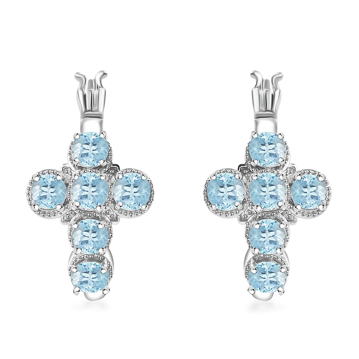 EverTrue Sky Blue Topaz 3.15 ctw Cross Earrings in Platinum Bond image number 0
