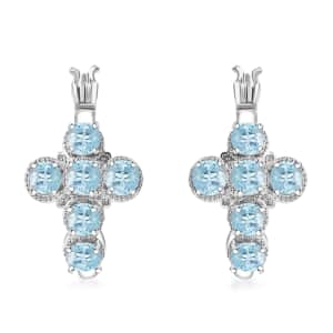 Karis Sky Blue Topaz 3.15 ctw Cross Earrings in Platinum Bond