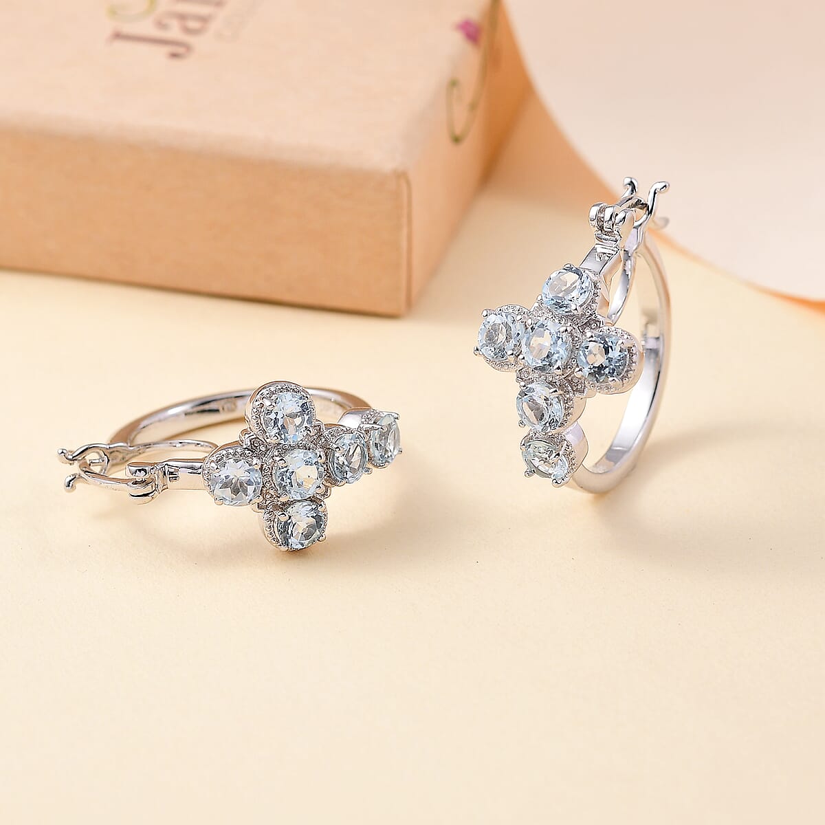 EverTrue Sky Blue Topaz 3.15 ctw Cross Earrings in Platinum Bond image number 1