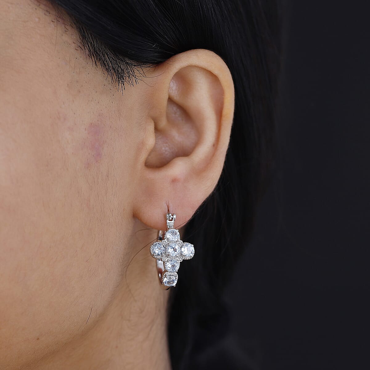 EverTrue Sky Blue Topaz 3.15 ctw Cross Earrings in Platinum Bond image number 2