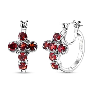 EverTrue Mozambique Garnet 3.15 ctw Cross Earrings in Platinum Bond