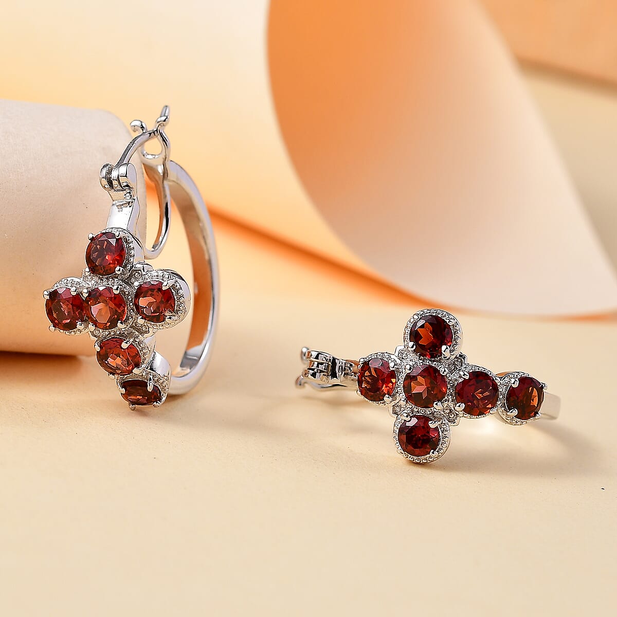 EverTrue Mozambique Garnet 3.15 ctw Cross Earrings in Platinum Bond image number 1