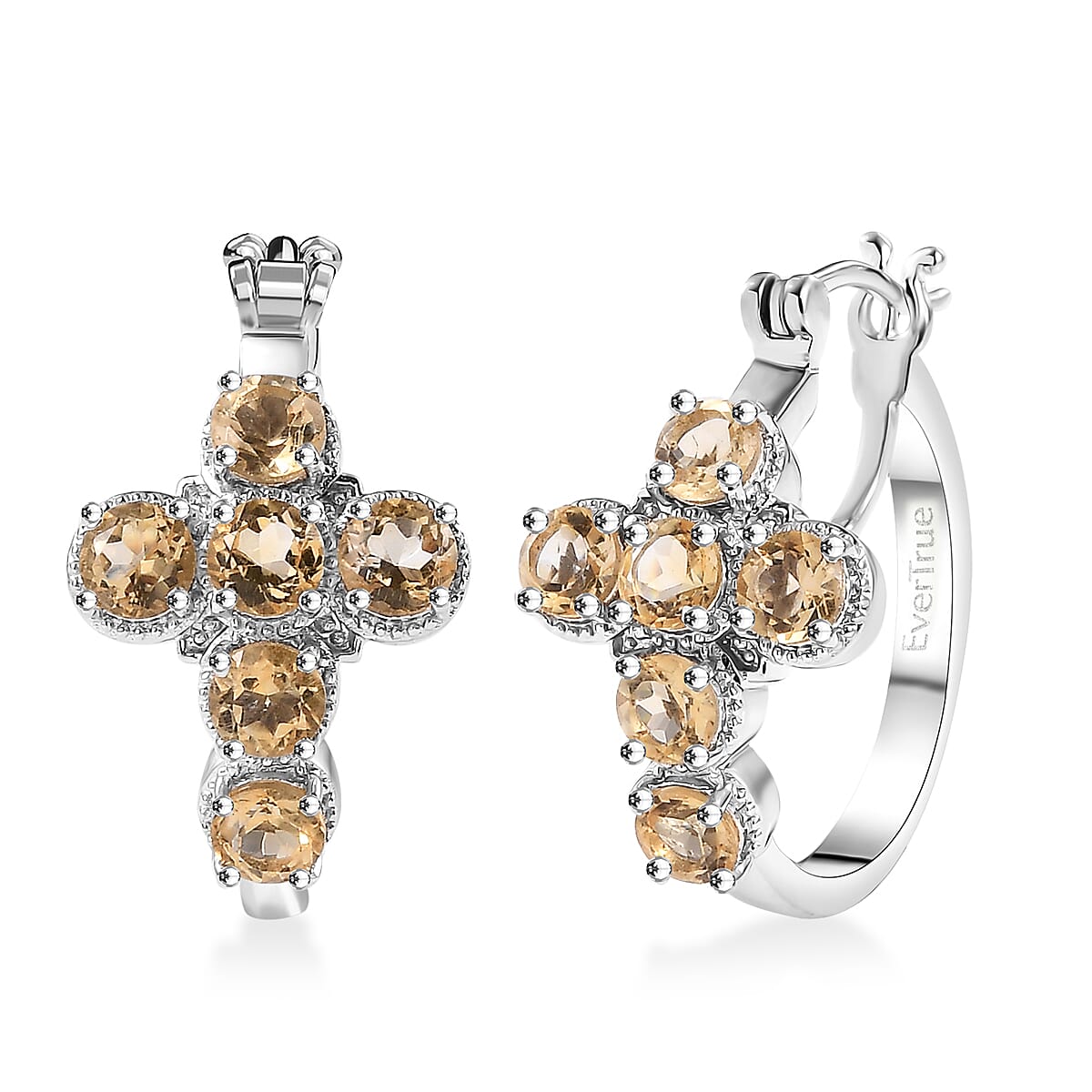 EverTrue Brazilian Citrine 3.15 ctw Cross Earrings in Platinum Bond image number 0