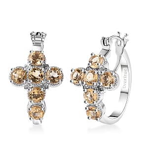 EverTrue Brazilian Citrine 3.15 ctw Cross Earrings in Platinum Bond
