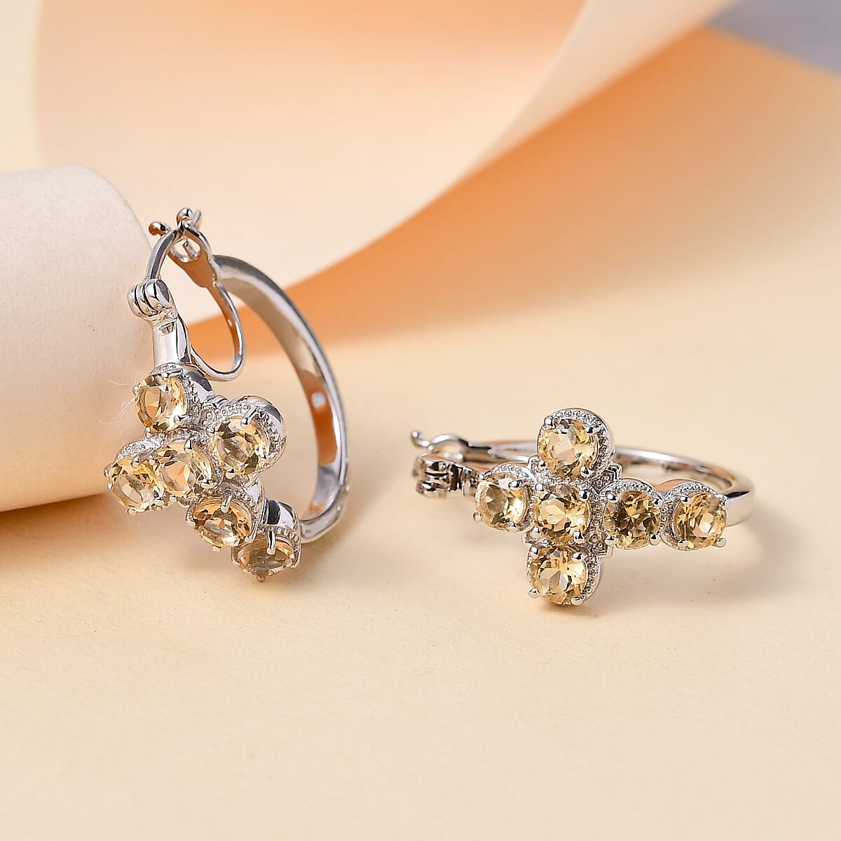 EverTrue Brazilian Citrine 3.15 ctw Cross Earrings in Platinum Bond image number 1