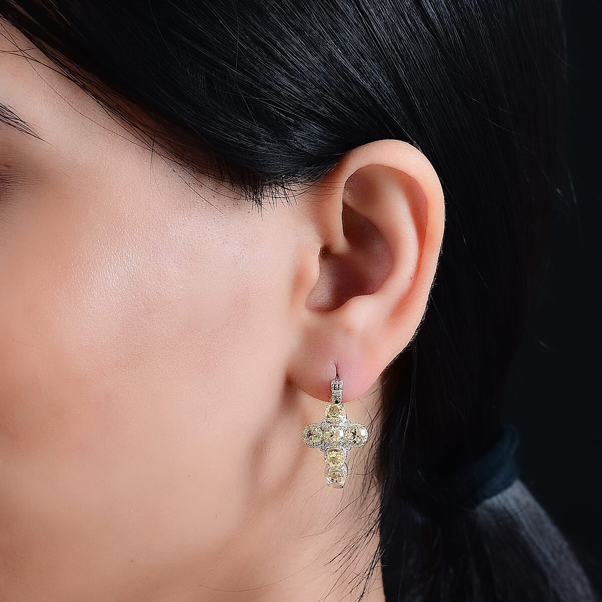 EverTrue Brazilian Citrine 3.15 ctw Cross Earrings in Platinum Bond image number 2