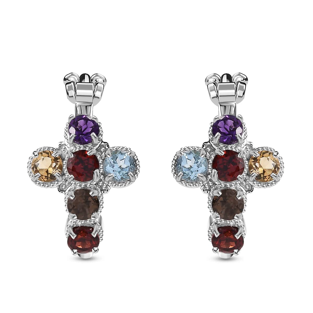 Karis Multi Gemstone 2.90 ctw Cross Earrings in Platinum Bond  image number 0