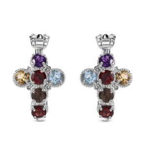 Karis Multi Gemstone 2.90 ctw Cross Earrings in Platinum Bond 