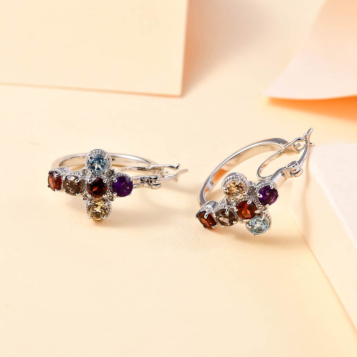 Karis Multi Gemstone 2.90 ctw Cross Earrings in Platinum Bond  image number 1