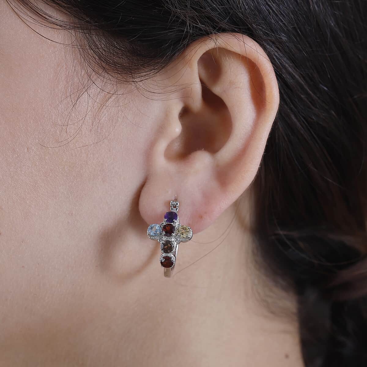 Karis Multi Gemstone 2.90 ctw Cross Earrings in Platinum Bond  image number 2