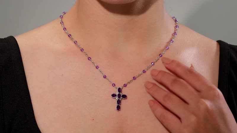 Karis African Amethyst 6.90 ctw Cross Necklace in Platinum Bond and Stainless Steel 18 Inches