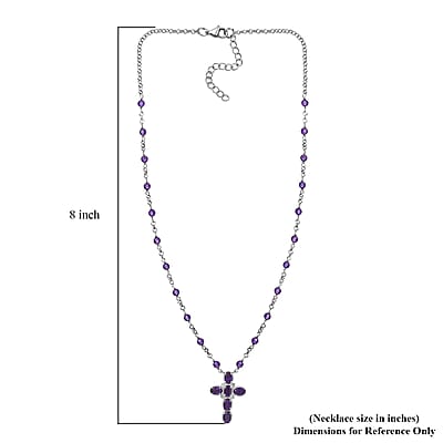 Karis African Amethyst 6.90 ctw Cross Necklace in Platinum Bond and Stainless Steel 18-20 Inches