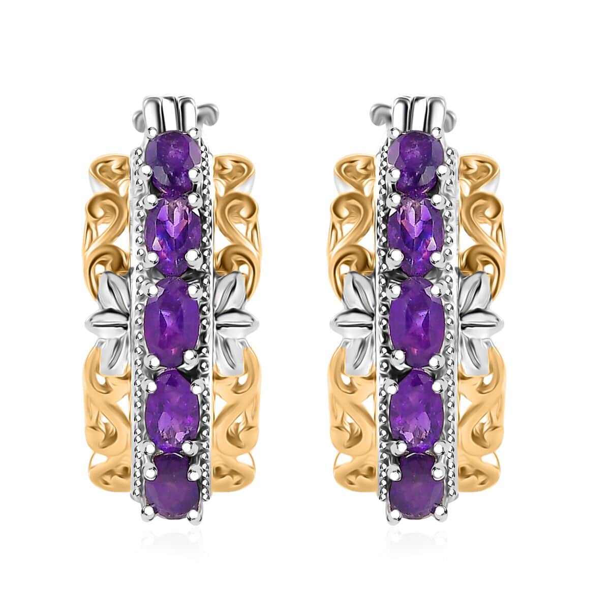 Karis African Amethyst 2.20 ctw Hoop Earrings in 18K YG Plated and Platinum Bond image number 0