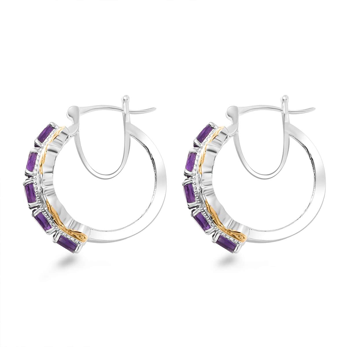 Karis African Amethyst 2.20 ctw Hoop Earrings in 18K YG Plated and Platinum Bond image number 3