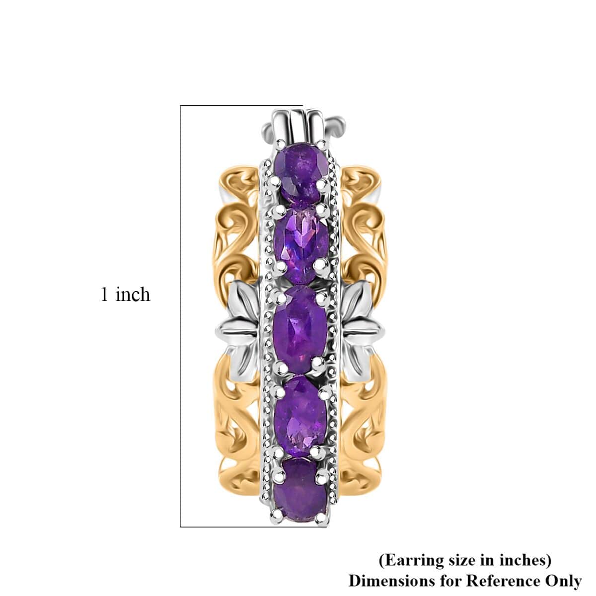 Karis African Amethyst 2.20 ctw Hoop Earrings in 18K YG Plated and Platinum Bond image number 4