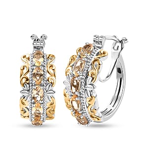 EverTrue Brazilian Citrine 1.90 ctw Hoop Earrings in 18K YG Plated and Platinum Bond