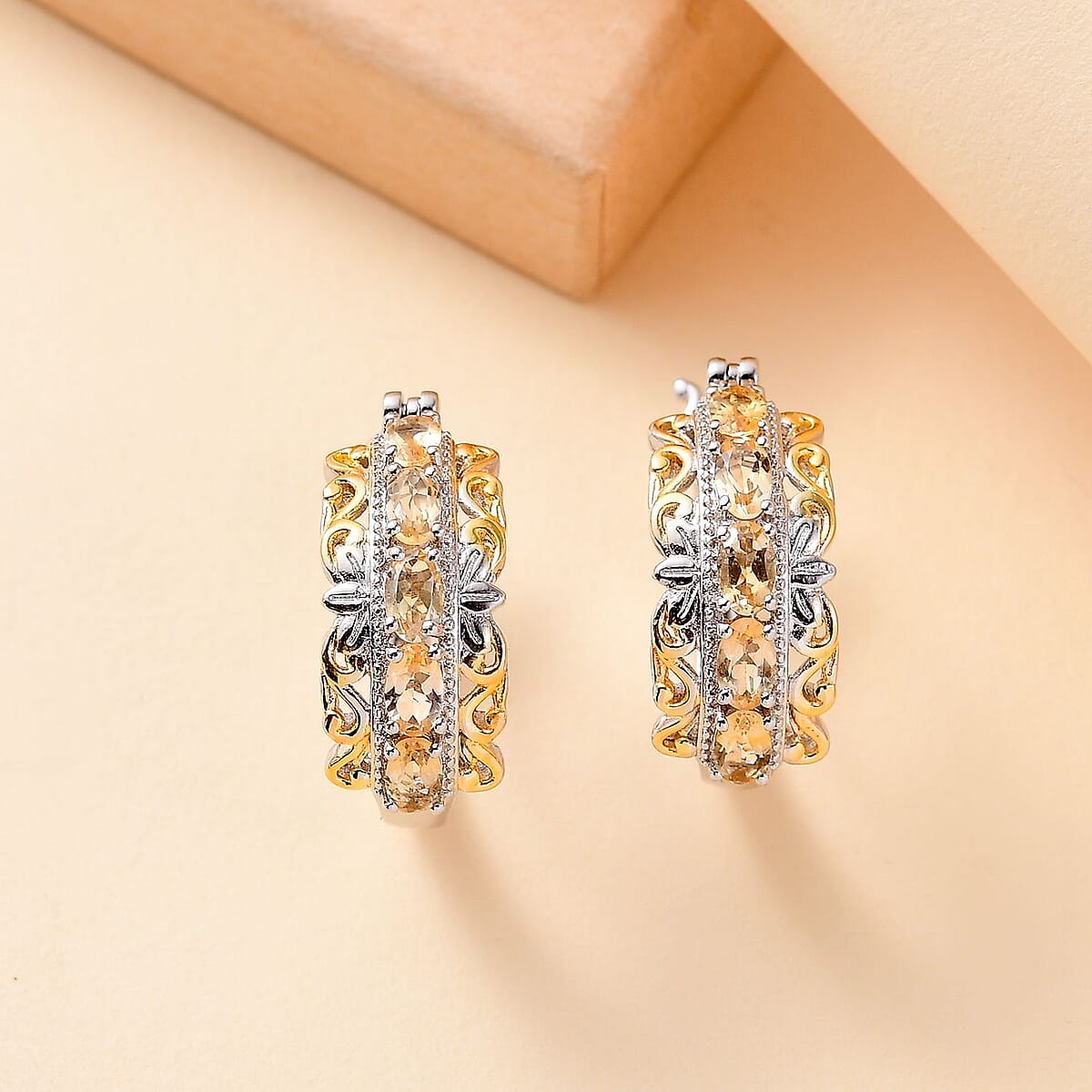 EverTrue Brazilian Citrine 1.90 ctw Hoop Earrings in 18K YG Plated and Platinum Bond image number 1