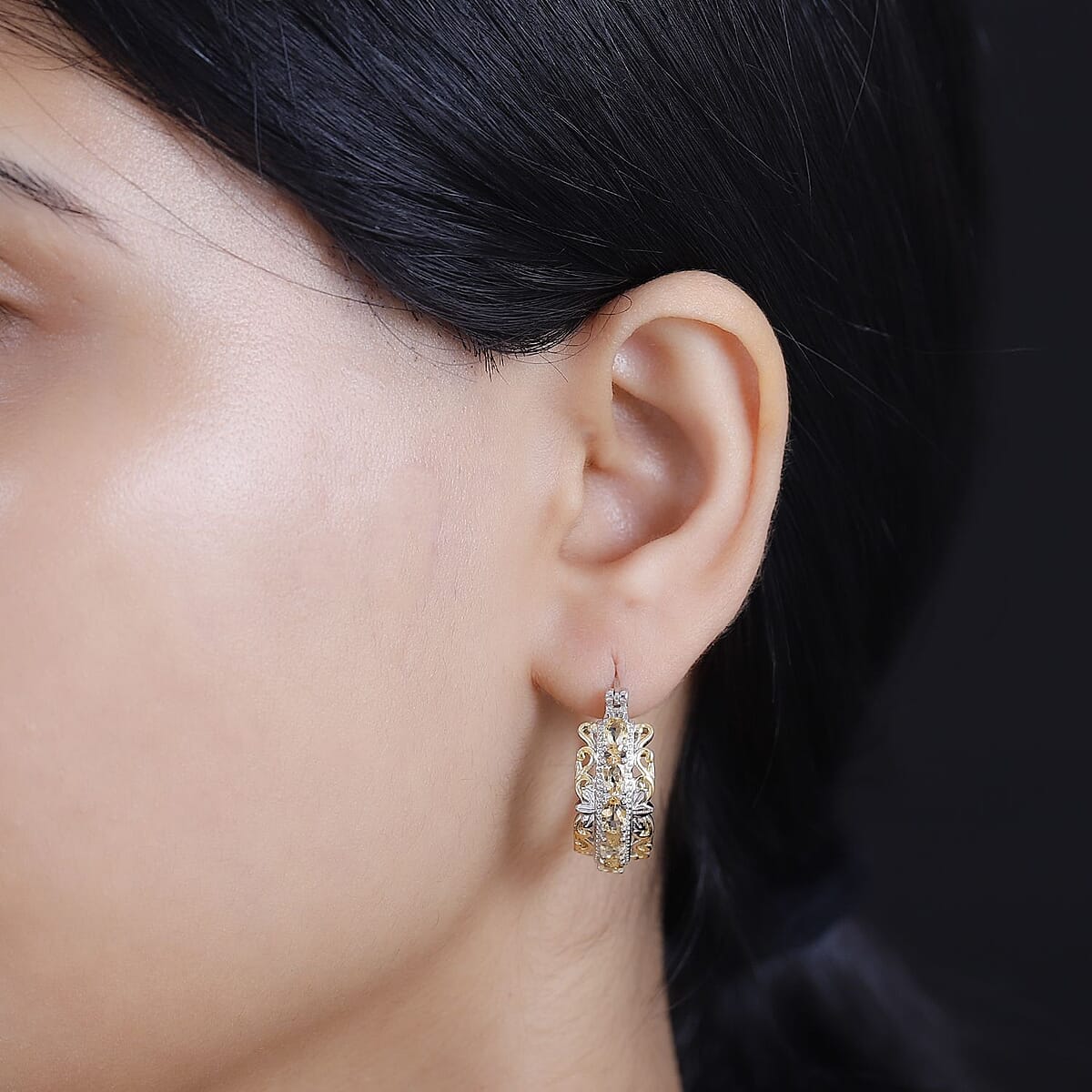 EverTrue Brazilian Citrine 1.90 ctw Hoop Earrings in 18K YG Plated and Platinum Bond image number 2