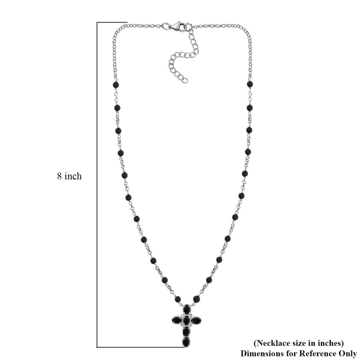 Karis Thai Black Spinel 9.60 ctw Cross Necklace in Platinum Bond and Stainless Steel 18-20 Inches image number 5