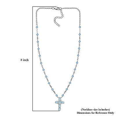 Karis Sky Blue Topaz 7.60 ctw Cross Necklace in Platinum Bond and Stainless Steel 18-20 Inches