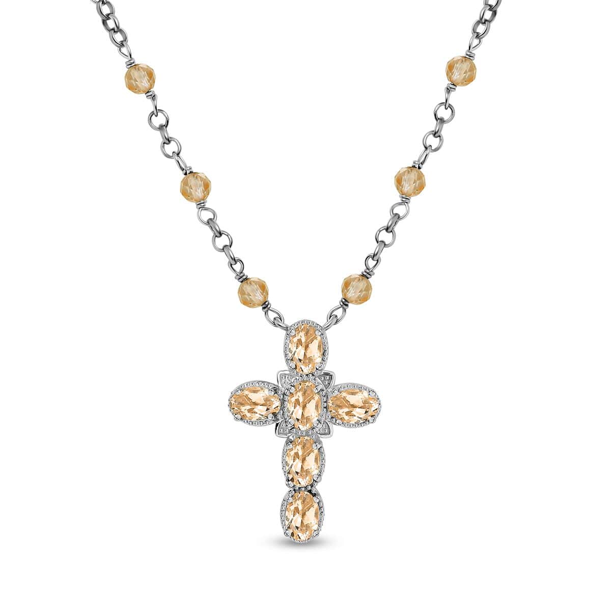 Karis Brazilian Citrine 7.00 ctw Cross Necklace in Platinum Bond and Stainless Steel 18-20 Inches image number 0