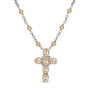 Karis Brazilian Citrine 7.00 ctw Cross Necklace in Platinum Bond and Stainless Steel 18-20 Inches