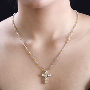 Karis Brazilian Citrine 7.00 ctw Cross Necklace in Platinum Bond and Stainless Steel 18-20 Inches