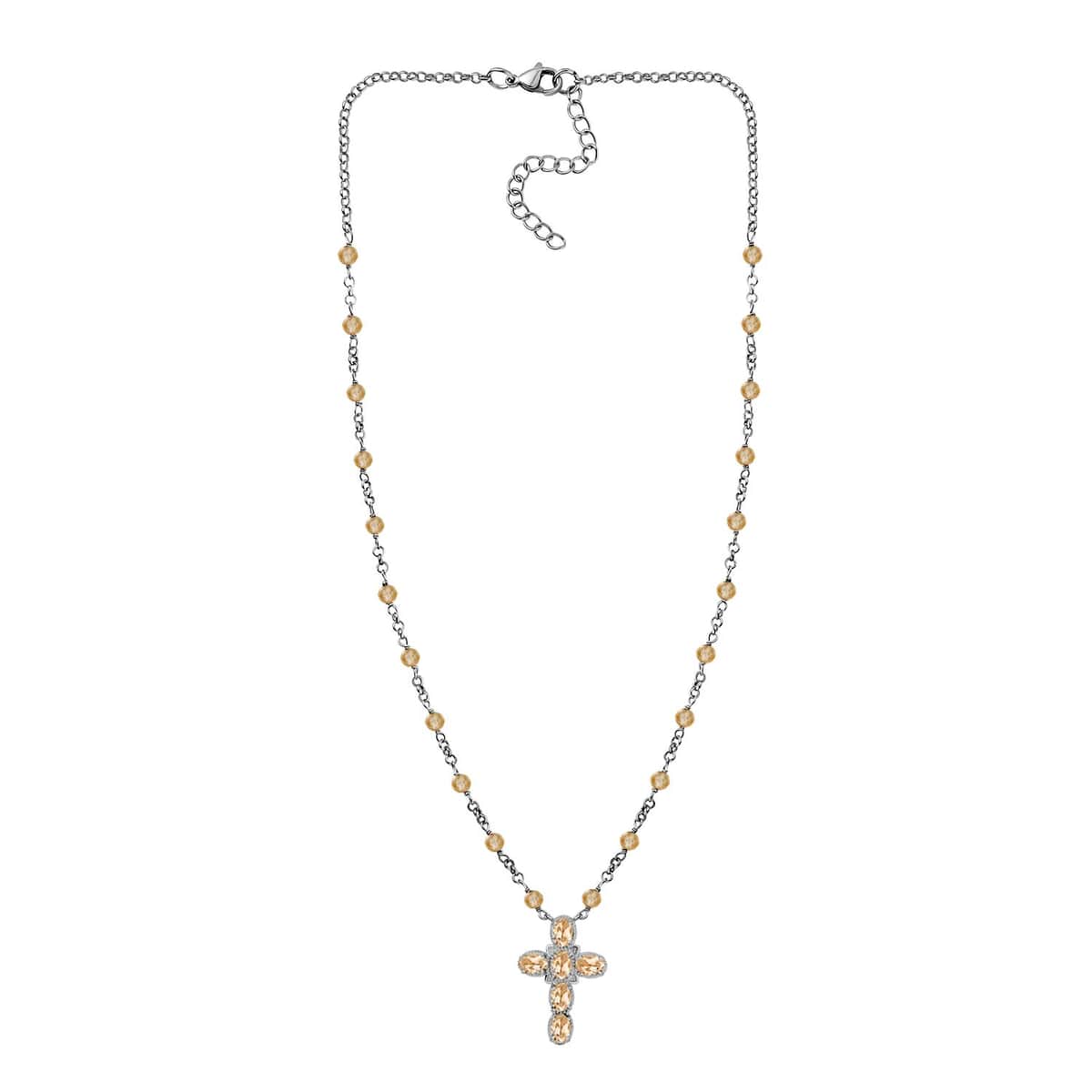 Karis Brazilian Citrine 7.00 ctw Cross Necklace in Platinum Bond and Stainless Steel 18-20 Inches image number 3