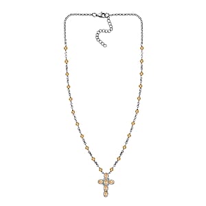Karis Brazilian Citrine 7.00 ctw Cross Necklace in Platinum Bond and Stainless Steel 18-20 Inches