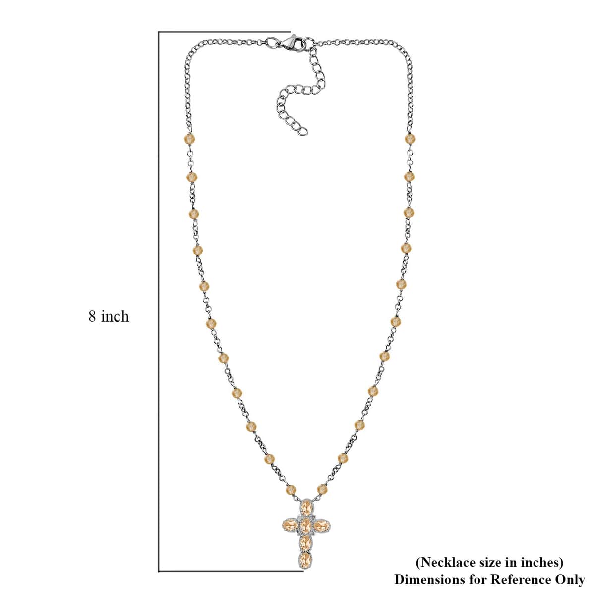 Karis Brazilian Citrine 7.00 ctw Cross Necklace in Platinum Bond and Stainless Steel 18-20 Inches image number 5