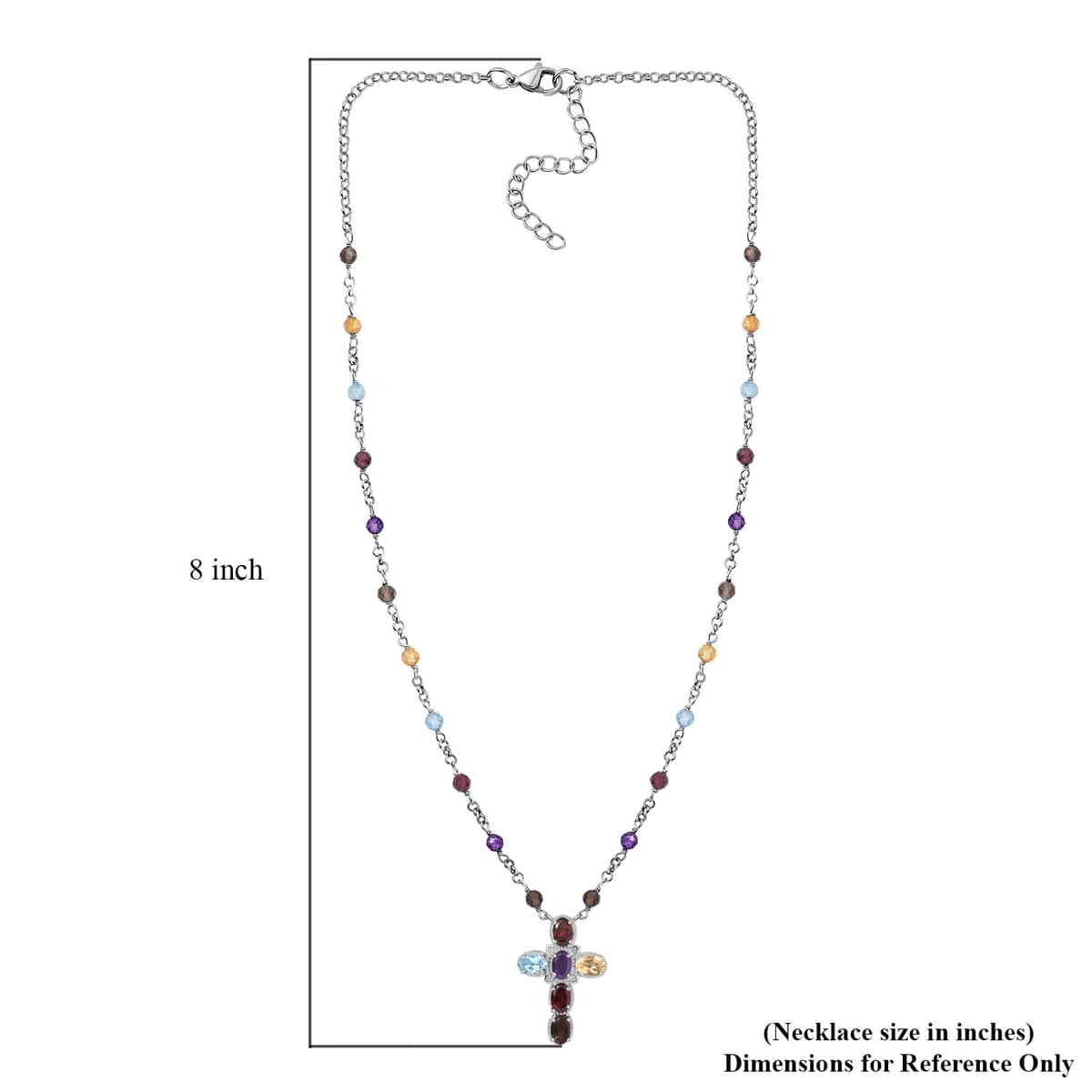 Karis Multi Gemstone 7.85 ctw Cross Necklace in Platinum Bond and Stainless Steel 18-20 Inches image number 5