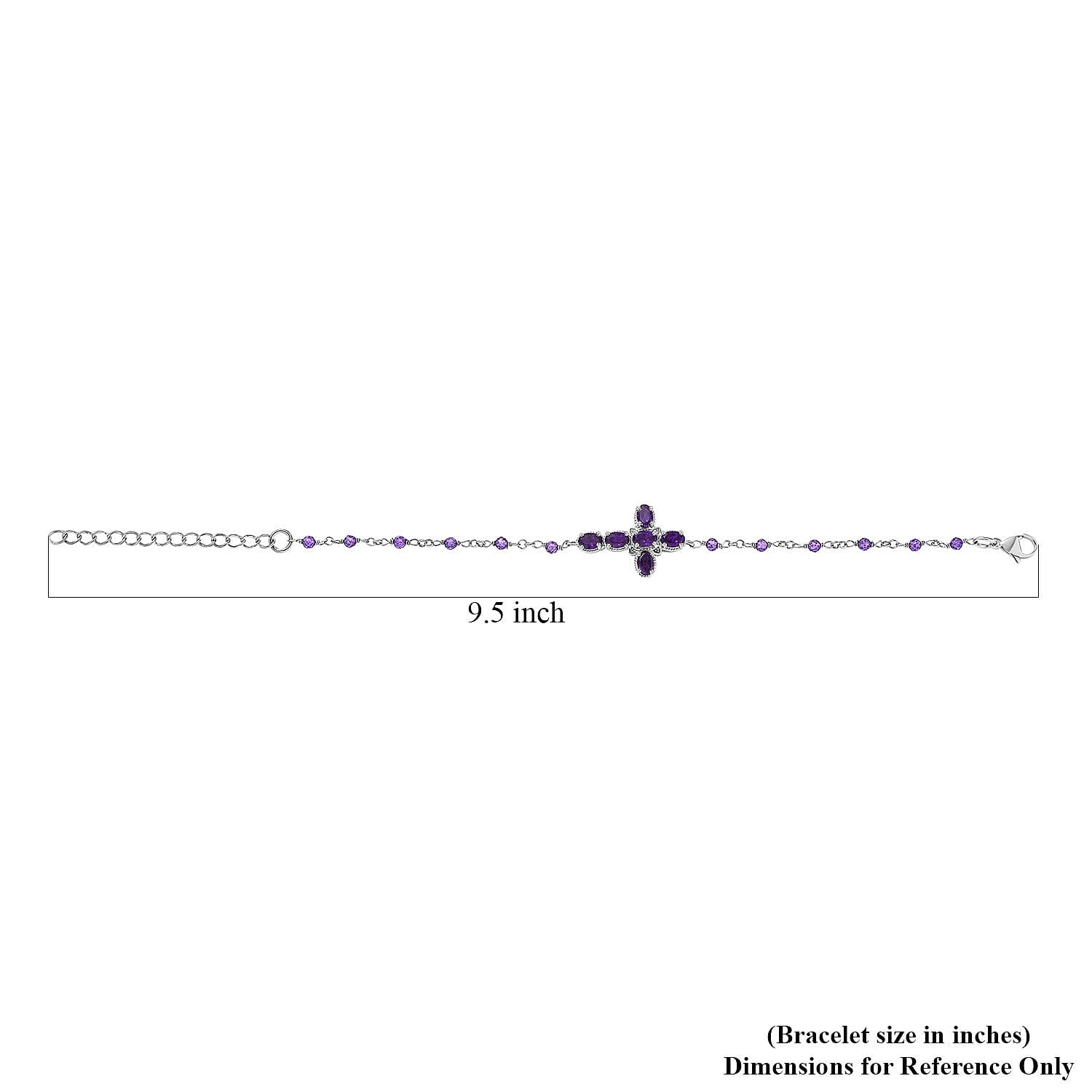 Karis African Amethyst 5.50 ctw Cross Bracelet in Platinum Bond (7.25-8.75In)
