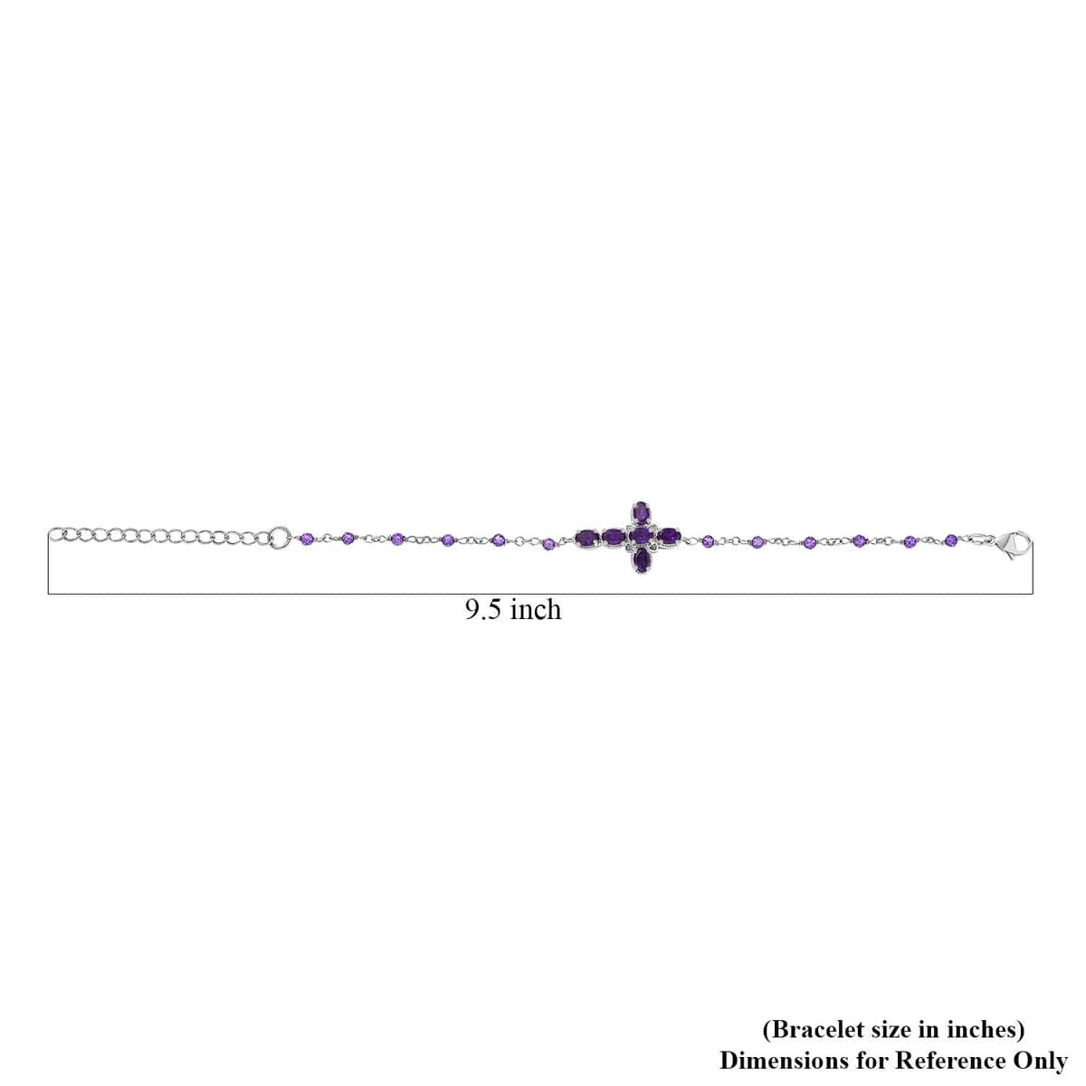 Karis African Amethyst 5.50 ctw Cross Bracelet in Platinum Bond (7.25-8.75In) image number 4