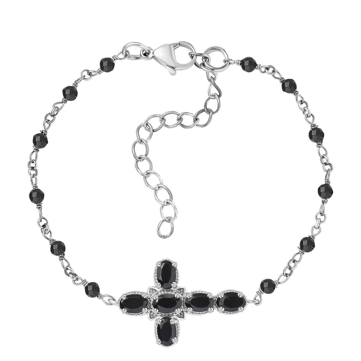 Karis Thai Black Spinel 6.85 ctw Cross Bracelet in Platinum Bond (7.25-8.75In)  image number 0