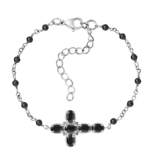 Karis Thai Black Spinel 6.85 ctw Cross Bracelet in Platinum Bond (7.25-8.75In) 