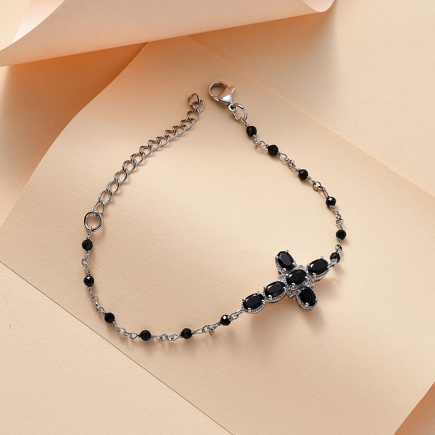 Buy Karis Thai Black Spinel 6.85 ctw Cross Bracelet in Platinum