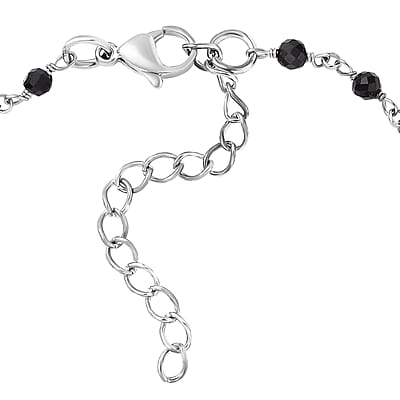 Karis Thai Black Spinel 6.85 ctw Cross Bracelet in Platinum Bond (7.25-8.75In) 