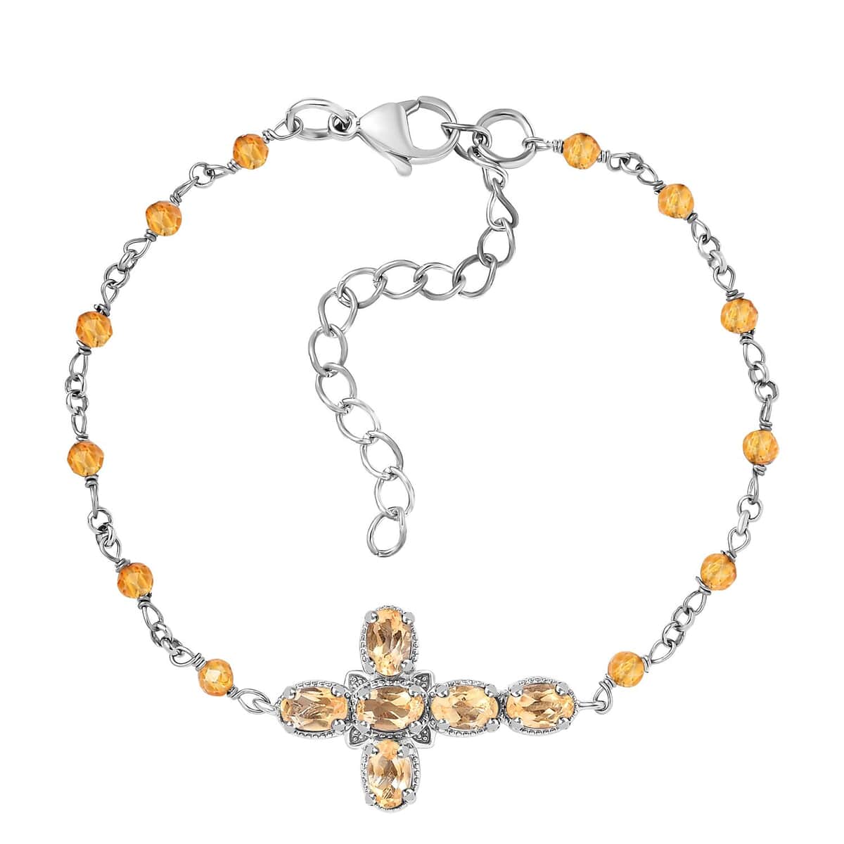 Karis Brazilian Citrine 4.60 ctw Cross Bracelet in Platinum Bon (7.25-8.75In) image number 0