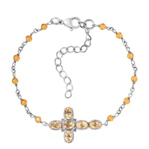 Karis Brazilian Citrine 4.60 ctw Cross Bracelet in Platinum Bon (7.25-8.75In)