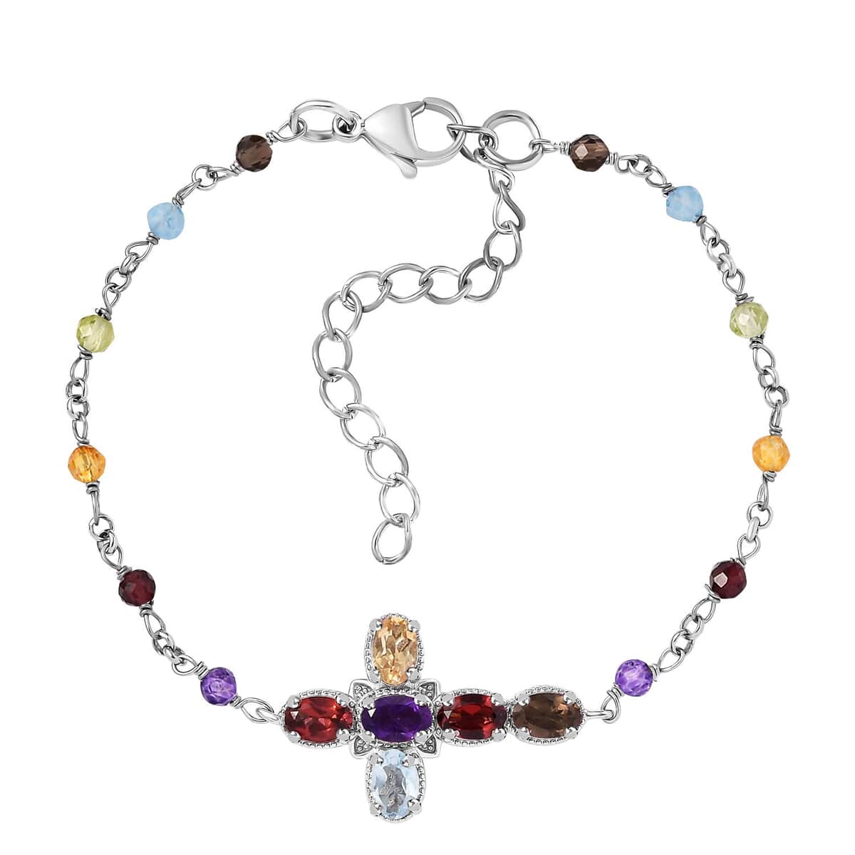 Karis Multi Gemstone 5.65 ctw Cross Bracelet in Platinum Bond (7.25-8.75In) image number 0