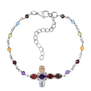 Karis Multi Gemstone 5.65 ctw Cross Bracelet in Platinum Bond (7.25-8.75In)