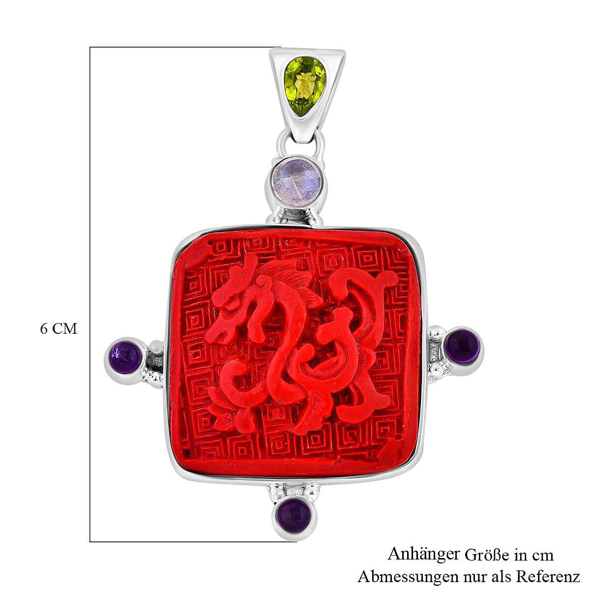 Mexican Cinnabar and Amethyst 23.94 ctw Pendant in Sterling Silver (10.31 g)